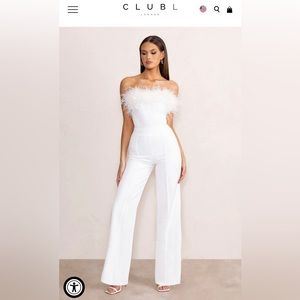 NWT 
WHITE SHAPED NECKLINE CORSET JUMPSUIT WITH FEATHER TRIM DETAIL